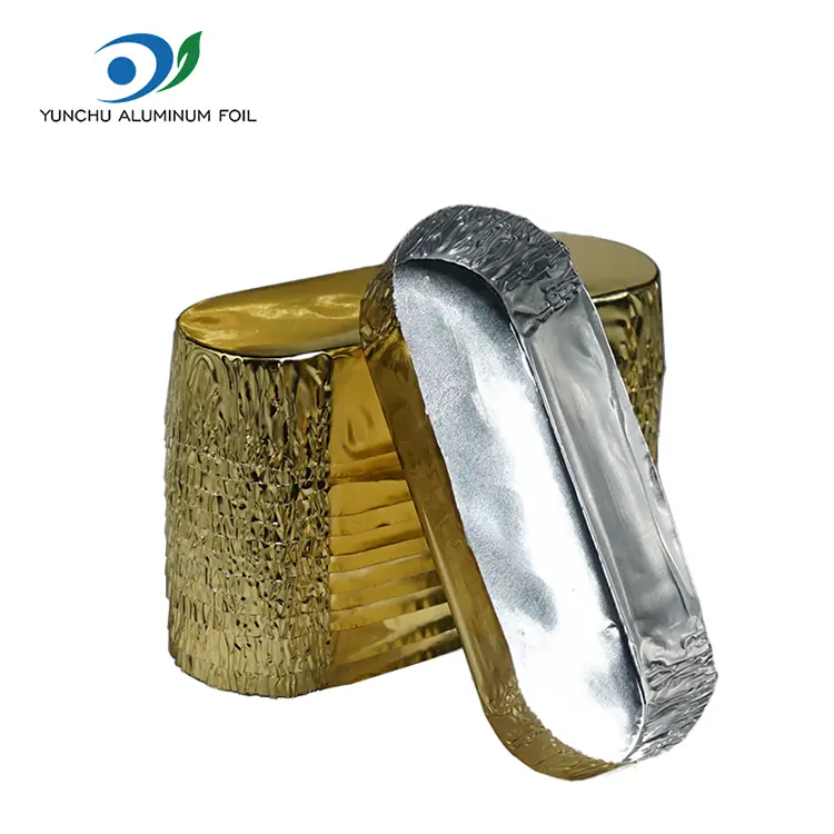 Mažos ovalo pakavimo sidabro aliuminio folijos talpyklos Mažos ovalo pakavimo sidabro aliuminio folijos talpyklos