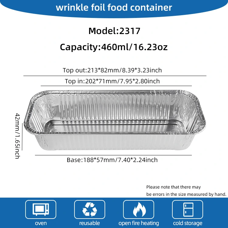 Stačiakampės bagetės sidabro aliuminio folijos talpyklos