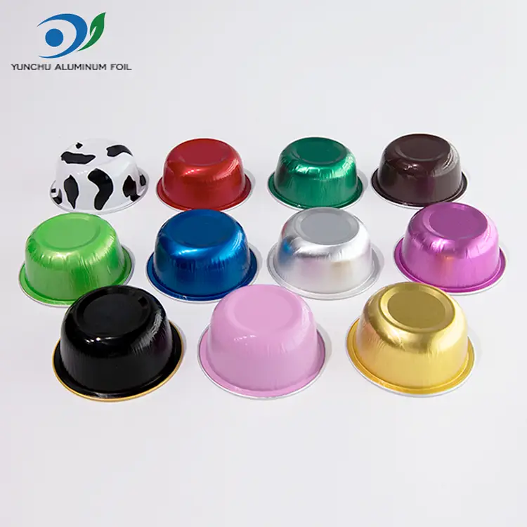 Spalvotos apvalios skrudintos sklandžios aliuminio folijos talpyklos