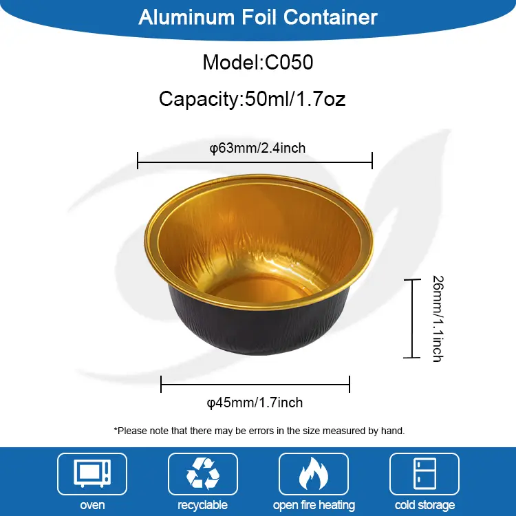 Spalvotos apvalios skrudintos sklandžios aliuminio folijos talpyklos