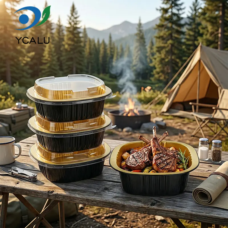 Vienkartinės binauralinės kvadratinės dėžutės juodo aukso aliuminio folijos konteineriai