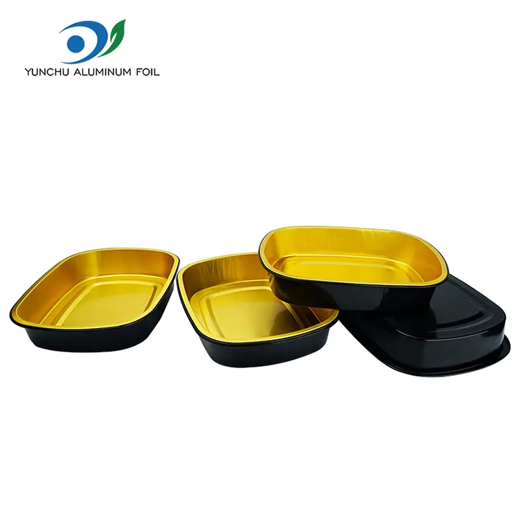 Vienkartiniai juodo aukso kepimo skardos stačiakampio formos aliuminio folijos konteineriai