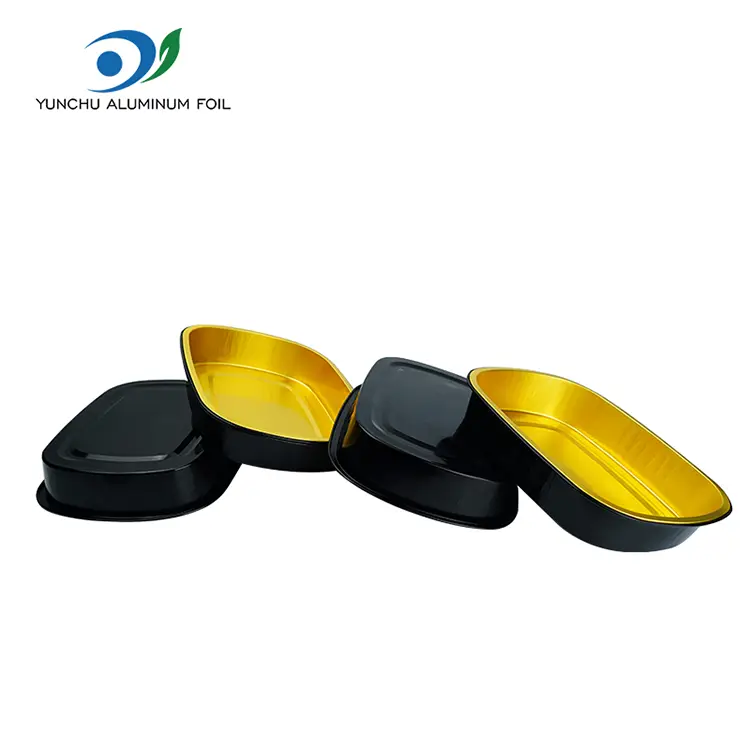 Vienkartiniai juodo aukso kepimo skardos stačiakampio formos aliuminio folijos konteineriai