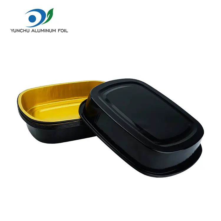 Vienkartiniai juodo aukso kepimo skardos stačiakampio formos aliuminio folijos konteineriai