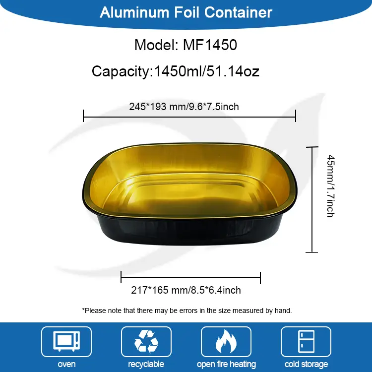 Vienkartiniai juodo aukso kepimo skardos stačiakampio formos aliuminio folijos konteineriai