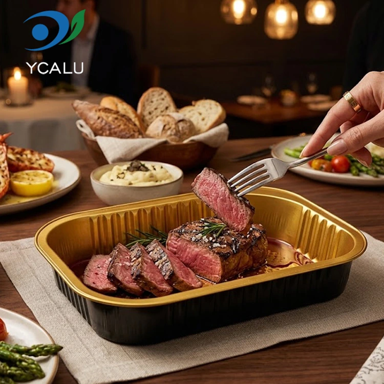 Vienkartiniai stačiakampiai maisto išsinešimui skirti aliuminio folijos indai