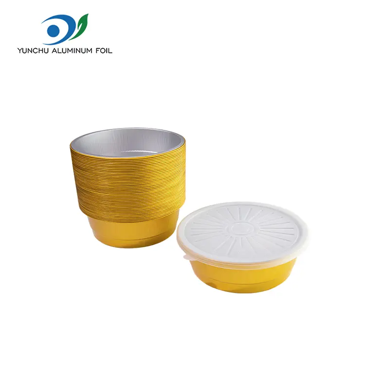 Vienkartiniai sandariai maitinami auksiniai apvalūs aliuminio folijos talpyklos