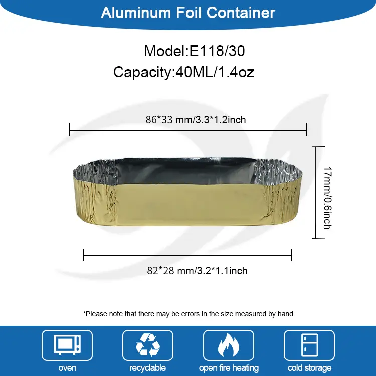 Mažos ovalo pakavimo sidabro aliuminio folijos talpyklos