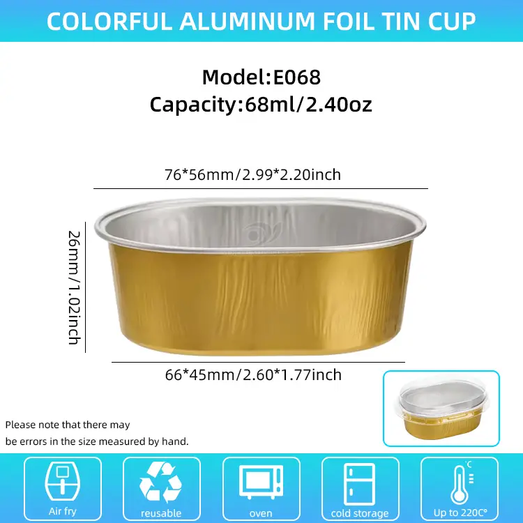 Ovalios šviesos sienelės aliuminio folijos konteineriai