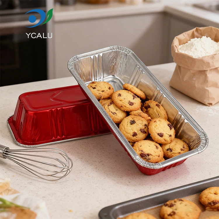 Stačiakampės raudonos kepyklos maitinimo Sidabrinės aliuminio folijos konteineriai