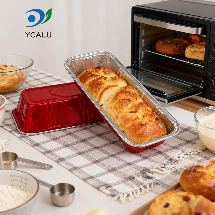 Stačiakampės raudonos kepyklos maitinimo Sidabrinės aliuminio folijos konteineriai